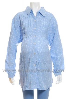 Baju Hamil Jumbo Panjang Kerja Sakura Biru Muda